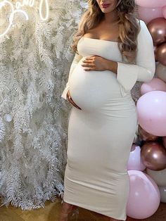 Momyknows Elegant Long Sleeve Maternity Dress Ultimate Baby Shower Outfit White Bodycon Dress to Embrace Your Bump Maternity Outfits For Photoshoot, Vestidos Para Baby Shower, Maternity Sundress, Fitted Maternity Dress, Long Sleeve Maternity Dress, Shower Outfits, Maternity Nursing Dress, Maternity Midi Dress, Maternity Dresses For Photoshoot