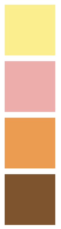 the color palette is shown in shades of brown, yellow and pink