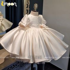 10% off now|Free shipping world-wide. High-end Ballgown Ruffled Satin Flower Girl Dress with Pearls at GemGrace. Click to learn our pro custom-made service for wedding dress, formal dress. View #FlowerGirlDresses for more ideas. Fluffy Princess Dress, Dress With Pearls, Satin Flower Girl Dress, Girls White Dress, Pearl Dress, Satin Flowers