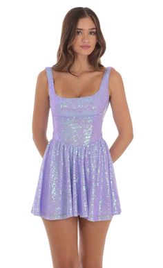 Sequin Open Back Bow Dress in Lavender | LUCY IN THE SKY Purple Sleeveless Sequin Dress With Contrast Sequin, Sleeveless Purple Sequin Dress With Contrast Sequin, Purple Contrast Sequin Sleeveless Dress, Fitted Lavender Sequined Dress, Purple Dresses With Contrast Sequin For Spring, Spring Purple Dresses With Contrast Sequin, Fitted Purple Sequin Fabric For Summer, Purple Fitted Sleeveless Sequin Dress, Fitted Sleeveless Purple Sequin Dress