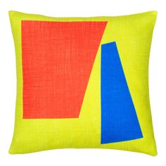 an orange and blue pillow on a white background with the same color as it appears