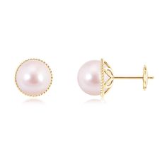 Redefine elegance with this alluring pair of pearl stud earrings. The twisted rope design around the two round Akoya cultured pearls in white lends a touch of uniqueness to the pair. These pearl button earrings are all about subtle charm and timeless beauty. The captivating pearls are set in pegs on 14K yellow gold. Classic Round Pearl Chain Earrings, Classic Pearl Chain Earrings, Formal Pearl Chain Earrings, Formal Pearl Chain Round Earrings, Formal Round Pearl Chain Earrings, Feminine Round Pearl Earrings, 52nd Wedding Anniversary, Rope Frame, Akoya Pearl Earrings