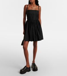 Gathered cotton poplin minidress in black - Alexander Mc Queen | Mytheresa Summer Evening Dress, Dresses For Summer, Alexander Mcqueen Clothing, Mc Queen, International Clothing, Trends For 2024, Boho Chic Dress, Cutout Maxi Dress, Slip Dresses