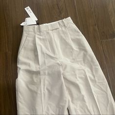 Zara High Waisted Full Length Pants Elegant Gray Bottoms For Spring, Elegant Gray Pants For Spring, Cream Trousers For Office Wear, Cream Trousers For Office, Cream Office Pants With Pockets, Cream Office Trousers, Elegant Gray Summer Pants, Neutral Office Pants With Pockets, Cream Office Bottoms With Pockets