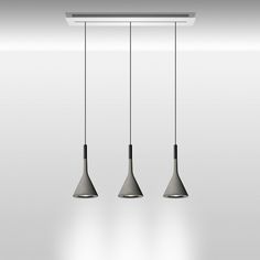 three lights hanging from the ceiling in a room