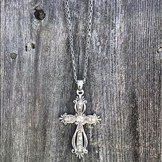 Beautiful Double Chain Rhinestone & Silver Large Cross Necklace With Lobster Claw Clasp. Chain Length (Without Cross) - 16” - 2” Extender Cross - 3.5” H X 2” W Large Pretty Stones, Quality Made Packaged & Shipped With Care #Gift #Gifts #Holiday #Decor #Christmas #Presents #Birthday #Valentine #Valentines #Cross White Cross Chain Jewelry, Crystal Cross Jewelry With Chain, Crystal Cross Chain Jewelry, White Cross Necklace With Rhinestones, Crystal Cross Jewelry With Adjustable Chain, White Rhinestone Cross Jewelry, White Rhinestone Sterling Silver Necklace, White Cross-shaped Chain Jewelry, White Rhinestone Pendant Necklace With Adjustable Chain