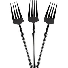 four forks with black handles on white background