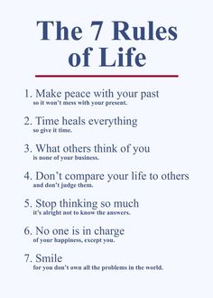 the 7 rules of life on a white background with blue and red text, which says it