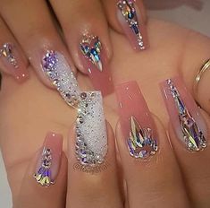 Blue Acrylic Nails, Swarovski Nails, Pretty Nail Designs, Pretty Hands, Beautiful Nail Designs, Nail Polishes