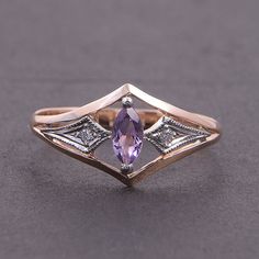 "Amethyst ring, Marquise ring, Antique ring, Art deco ring, Purple stone ring, Unique gold ring, Women gold ring, Anniversary ring WE OFFER UNLIMITED PERIOD INSTALLMENTS PLAN This is a beautiful, stunning, feminine ring that works well for all occasions, styles, and ages. You will love it! Same ring in white gold: https://www.etsy.com/listing/294832061/topaz-ring-art-deco-ring-gemstone-ring?ref=shop_home_active_1 Ring information: Main stone: Amethyst Approximate size: 6*3 mm Accent stone: Cubic 14k Gold Purple Ring With Diamond Accents, Purple 14k Gold Ring With Diamond Accents, Gold Marquise Ring With Accent Stones, Wedding Amethyst Ring With Diamond Accents In 14k Gold, 14k Gold Amethyst Ring With Diamond Accents For Wedding, Elegant 14k Gold Amethyst Open Ring, 14k Gold Amethyst Ring With Diamond Accents, Marquise Ring With Center Stone For Promise, Marquise Center Stone Promise Ring