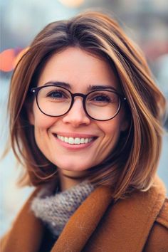 50 Bob Hairstyles Over 50, Women Bob Haircut Shoulder Length, Women’s Glasses Styles 2023, Bob Women Hairstyles, Hairstyle With Glasses Medium, Medium Length Haircut Glasses, 2024 Glasses Trends For Women, Bob Hairstyles For Long Faces, Hair Ideas For 40 Year Old Women