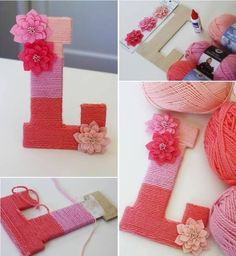 the letters are made out of yarn and flowers