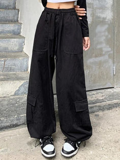 Drawstring Street Baggy Cargo Pants - AnotherChill Big Cargo Pants Outfit, Street Punk, Jeans Outfit Summer, Baggy Cargo Pants, Baby Tees Y2k, Punk Vintage, Crop Top Dress, Jean Flare, Summer Jeans