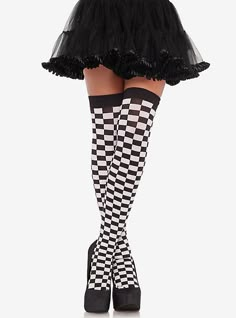 Checkered Stockings Black/White, Thigh High Stockings And Tights, Hip To Be Square, Shoe Websites, Elegant Moments, Stocking Tights, Leg Avenue, Thigh High Socks, Thigh High Stockings, Casual Heels