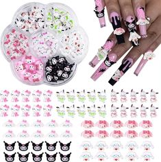 Hello Kitty Nail Charms: 7PC Set Sanrio Collection Nails Cartoon, Paznokcie Hello Kitty, Cartoon Kitty, Kawaii Nail Art, Slime Charms, Nail Art 3d, Hello Kitty Themes, Hello Kitty Kuromi, Nail Art Jewelry