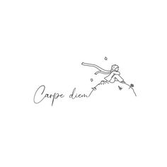 a black and white drawing of a girl on top of a hill with the word cappu dei in cursive writing