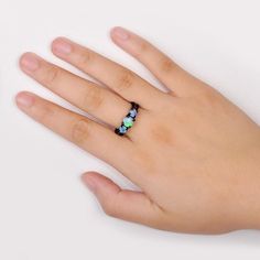 Spiritual Black Jewelry For Promise, Black Gemstone Rings For Healing, Adjustable Opal Ring For Healing, Adjustable Spiritual Opal Ring For Healing, Tri Stone Ring, Opal Birthstone Ring, Top Selling Jewelry, Blue Fire Opal, Black Gold Ring