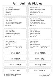 printable farm animals riddles for kids to use in their homes and classroom activities