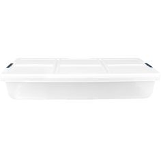 The Project Source 13-gallon latching lid underbed storage tote is ideal for storing items under your bed and within convenient reach, making these totes with lids the perfect storage solution. Features include strong latching handles to keep lids firmly fastened to the base, double-rimmed walls to avoid bowing and buckling, and clear, robust plastic resin to make it simple to identify the items kept inside. Crossbars that are molded into the lids of the plastic containers add an additional layer of strength and durability. In addition to using these totes under a bed, they are also ideal for use in offices, workshops, basements, attics, sheds, garages, or anywhere you need to stack items efficiently and conserve space. Project Source Large 13-Gallons (52-Quart) Clear, White Underbed Tote Plastic Storage Containers, Underbed Storage, Storage Tote, Plastic Container Storage, Tote Storage, Plastic Resin, Under Bed Storage, Plastic Containers, Clear White