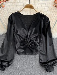 Toloer Spring Autumn Sexy Satin Blouse Women Elegant V-Neck Twist Lantern Long Sleeve Party Tops Female Elegant Gold/Black Blusas New Fitted V-neck Blouse For Club, Fall V-neck Top For Club, Solid Color Long Sleeve Party Blouse, Long Sleeve Solid Color Blouse For Party, Elegant Solid Color Party Tops, Solid Color V-neck Party Tops, Fitted Solid Color Party Top, Fitted Solid Color Top For Party, Fitted V-neck Club Blouse