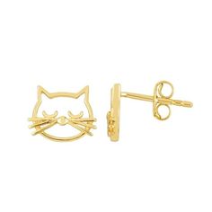 14K Yellow Gold Cat Earrings with Push Back Closure. This Elegant Earring with a unique classy cut is made to shine! A great gift for both children and adults! Condition: Brand New Authentic Solid 14k Gold Gram Weight: 1.1 Dimension: 9.5x7.7mm We ship Fast and Free from NY City! Questions and Returns? Feel free to message us for any product related questions and we will get back to you as soon as possible. Thank you and we appreciate your business. Gold Cat Earrings, Cat Earrings Studs, Face Earrings, Solid Gold Earrings, Animal Earrings, Tiny Stud Earrings, Earrings Studs, Cat Jewelry, Cat Earrings