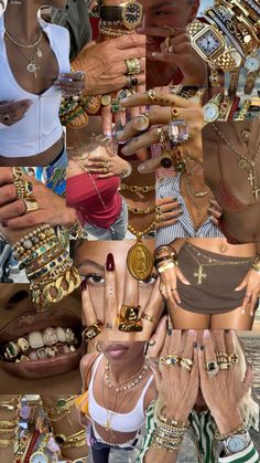 Lots Of Gold Jewelry Aesthetic, Lots Of Gold Jewelry, Gold Jewelry Maximalist, Julery Aesthetic, Jewelry Black Women, Gold Aesthetic Jewelry, Ahs Style