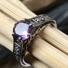 Natural 1ct Purple Amethyst 925 Solid Sterling Silver Engagement Ring Size 6, 7, 8, 9 - Natural Rocks by Kala Silver Engagement Ring, Engagement Ring Size, Dark Energy, Sterling Silver Engagement Rings, Engagement Ring Sizes, Silver Engagement Rings, Purple Amethyst, Handmade Natural, Bracelet Watch