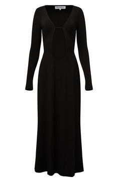 A dramatic front keyhole bares some skin in this long-sleeve maxi dress cut from supersoft stretch jersey. 90% polyester, 10% spandex Machine wash, tumble dry Imported Long Sleeve Cutout Maxi Dress For Date Night, Evening Midi Dress With Long Sleeves And Cutout, Long Sleeve Midi Dress With Cutout For Date Night, Long Sleeve Cutout Midi Dress For Date Night, Cutout Long Sleeve Maxi Dress For Night Out, Long Sleeve Cutout Maxi Dress For Night Out, Long Sleeve Cutout Maxi Dress For Party, Chic Long Sleeve Maxi Dress With Cutout, Luxury Oversized Long Sleeve Maxi Dress