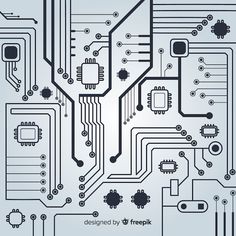 an electronic circuit board is shown in black and white, with the words design by freakk on it