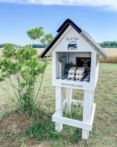 an egg for sale sign in the middle of a field