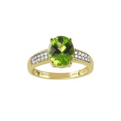 14k Gold Peridot & 1/10 Carat T.W. Diamond Ring, Women's, Size: 7, Green Peridot Jewelry, Peridot Stone, Right Hand Rings, Peridot Ring, Gold Diamond Rings, Ring Collections, Womens Jewelry Rings, Rings Statement, Rose Gold Ring