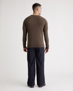 A timeless staple. Our cashmere sweaters feature 100% Grade A Mongolian cashmere. A versatile classic, this crewneck sweater can easily be worn when you need to look your best, and worn casually with a pair of jeans or around the house. It'll soon become a part of your everyday uniform.  | Quince | Men's The Cashmere Crewneck Brown, 100% Grade A Cashmere Sweater, Size Large Casual Brown Cashmere Top, Cashmere Tops For Business Casual In Fall, Everyday Uniform, 100 Grade, Fabric Spray, Mens Cashmere, Ponte Pants, Fabric Structure, Fine Yarn