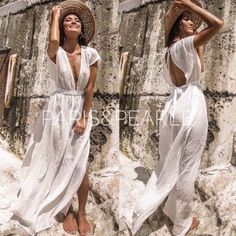 Wherever Your Travels Take You, The Sunset Beach White Sheer Maxi Style Swim Cover Up Will Keep You Looking Seaside Chic! Gauzy, Sheer Woven Fabric Is Light And Breezy As It Creates A Deep V-Neckline And Relaxed, Cap Sleeve Bodice. Belted Waist Sits Above A Flowing Maxi Skirt With Twin Side Slits. Details 100% Cotton One Size Fits Most Last Photo Is Of Actual Garment Styled By A Blogger That Works With Our Boutique Vendor Bohemian Boho Resort Wear Summer Dress Vacation Chic V-neck Beach Dress For Holiday, Summer Beach Dress For Beach Wedding, Casual Beach Dress For Summer Wedding, Summer Beach Dress For Beach Wedding In Spring, Chic White Beach Dress, Chic Linen Beach Dress For Vacation, Breezy Beach Dress For Summer Wedding, White Summer Beach Dress For Beach Wedding, White Summer Beach Wedding Dress