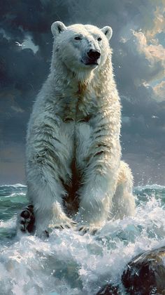 a painting of a polar bear in the ocean