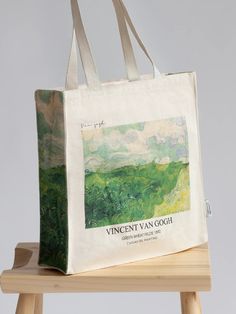 Van Gogh "Green Field" Thick Canvas Tote Bag | The Tote Library Green Nature-inspired Bag For Everyday Use, Nature-inspired Green Bags For Everyday Use, Green Eco-friendly Canvas Tote Bag, Green Eco-friendly Tote Canvas Bag, Van Gogh Green, Green Wheat Field, Green Wheat, Lush Landscape, Green Field