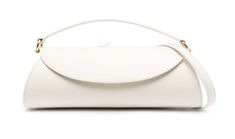 Named after the Italian sweet treat, this small Cannolo bag from Jil Sander takes on an equally indulgent tone through its minimalist design. Formed in a cylindrical silhouette, the white smooth calf leather construction and petite logo stamp to the front embody the well-known phrase 'less is more'. Bag Names, Logo Stamp, Flats Top, Sweet Treat, Jil Sander, White Bag, Sanders, Leather Top, The Well