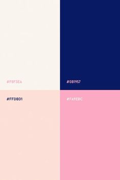 the color scheme is pink, blue, and white with different words on each side