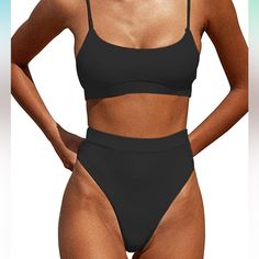 Womens High Waisted Swimsuits Bottom Padded Bathing Suits Bikini Sets Top Two Piece Swimwear Black High Waist Tankini For Pool, Black High Waist Swimwear For Poolside, Fitted Black Swimwear For Beach Party, High Waist Black Swimwear For Beach Party, Black High Waist Swimwear For Beach Party, Cheap High Waist Black Swimwear, High-waist Black Swimwear For Beach Party, Black High-waist Swimwear For Beach Party, Black High Waist Seamless Swimwear