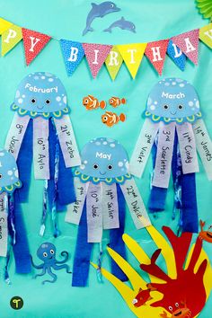 an ocean themed birthday party with octopus and jellyfish decorations