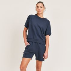 Super Comfy 100% Pure Cotton Loungewear Set. Cute Raglan Top And Shorts Have A Drawstring And Side Pockets. *Sold As A Set* 100% Cotton Casual Short Sleeve Activewear For Relaxation, Blue Crew Neck Tops For Lounging, Comfortable Blue Top For Leisure, Comfortable Blue Tops For Leisure, Blue Short Sleeve Tops For Lounging, Blue Casual Activewear For Loungewear, Casual Blue Activewear For Loungewear, Navy Casual Activewear For Loungewear, Blue Relaxed Fit Top For Lounging