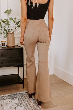 - The cutest flares of the season are a must-have for your trendy wardrobe! - Unlined stretchy denim material - A waistline with a hidden zip fly and button closure - Functional side and back pockets - A flattering silhouette that ends in raw cut floor length flared hemlines Measurements S : Front Rise 12", Hip 34", Inseam 30.5", Length 41.5", Waist 27". M : Front Rise 12.5", Hip 35", Inseam 31", Length 42", Waist 28". L : Front Rise 13", Hip 36", Inseam 32", Length 43", Waist 29". Wide Leg Brown Flare Jeans For Work, High Rise Brown Flare Jeans For Fall, Chic Brown Wide Leg Flare Jeans, Mid-rise Brown Flare Jeans For Fall, Beige Wide Leg Flare Jeans For Fall, Trendy Brown Flare Jeans For Fall, Chic High Waist Beige Flare Jeans, Spring Beige Flare Jeans With Pockets, Beige Flare Jeans With Pockets For Spring