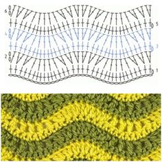 two different crochet patterns, one is green and the other is yellow