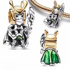 Brand New Without Tag Nwot Marvel Avengers Loki Charm Featuring Green And Black Enamel Sterling Silver 925 Unbranded Compatible With Pandora Moments Bracelets And Necklaces, Also Fit Major Jewelry Brands. Silver Pandora Charms, Pandora Original, Pandora Bracelet Silver, Magic Charms, Disney Charms, Charm Holder, Disney Animals, 925 Silver Bracelet, Pandora Bracelet Charms