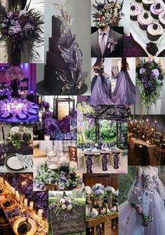 a collage of purple and green wedding colors