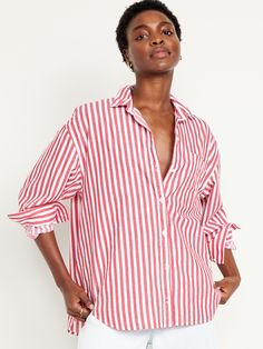 Oversized Poplin Boyfriend Shirt for Women | Old Navy Daywear Shirt With Lapel Collar, Daywear Shirt With Buttoned Pockets And Spread Collar, Daytime Shirt With Buttoned Pockets And Spread Collar, Lapel Collar Shirt For Daywear, Casual Long Sleeve Shirt With Cuffed Sleeves, Daywear Button-up Shirt With Placket, Daywear Button-up Shirt With Button Cuffs, Daywear Shirt With Button Cuffs, Collared Shirt With Cuffed Sleeves For Daywear