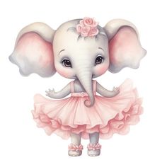 an elephant in a pink dress with flowers on its head