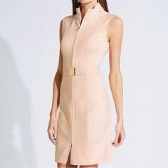 Nwt Double Side Zipper Belt Feminine Sheath Mini Dress For Work, Sleeveless Beige Dress For Office, Feminine Beige Mini Dress For Work, Elegant Beige Mini Dress For Daywear, Chic Lined Midi Dress For Work, Chic Office Midi Dress With Lining, Beige Sheath Mini Dress For Work, Elegant Tommy Hilfiger Midi Dress For Summer, Beige Sleeveless Office Dress