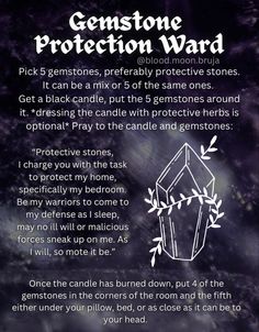 a poem written in white on a black background with the words gemstone protection ward