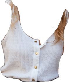 White Stretch Tops With Button Closure, White Stretch Top With Button Closure, White Stretch Tops With Buttons, White Stretch Top With Buttons, Casual White Buttoned Tank Top, Chic White Buttoned Tank Top, White Buttoned Tank Top For Summer, White Cotton Tank Top With Button Closure, Casual Stretch Tank Top With Button Closure