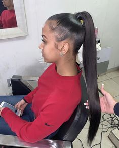 Ponytail With Real Hair, High Straight Ponytail, Long Ponytail Hairstyles, Purple Ombre Hair, High Ponytail Hairstyles, Pony Tails, Straight Ponytail